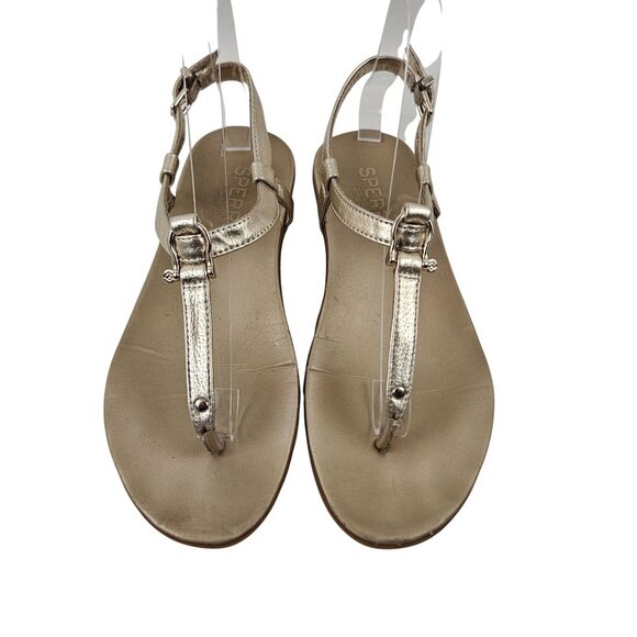 Sperry Sandals Womens Size 7M Gold Metallic T Strap Adjustable Strap Flats - Picture 10 of 10